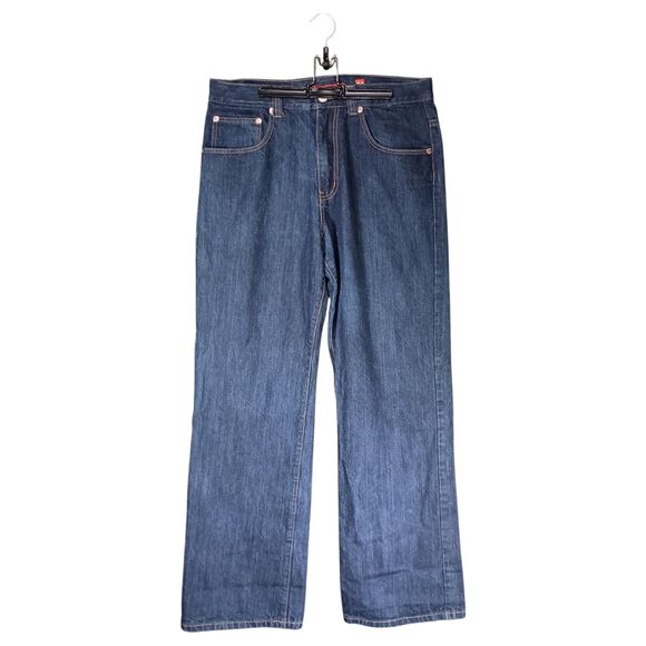 Ed Hardy Jeans 34 Mens Blue Dragon Straight Relaxed Cotton Dark Embroidered 90S - Picture 3 of 7